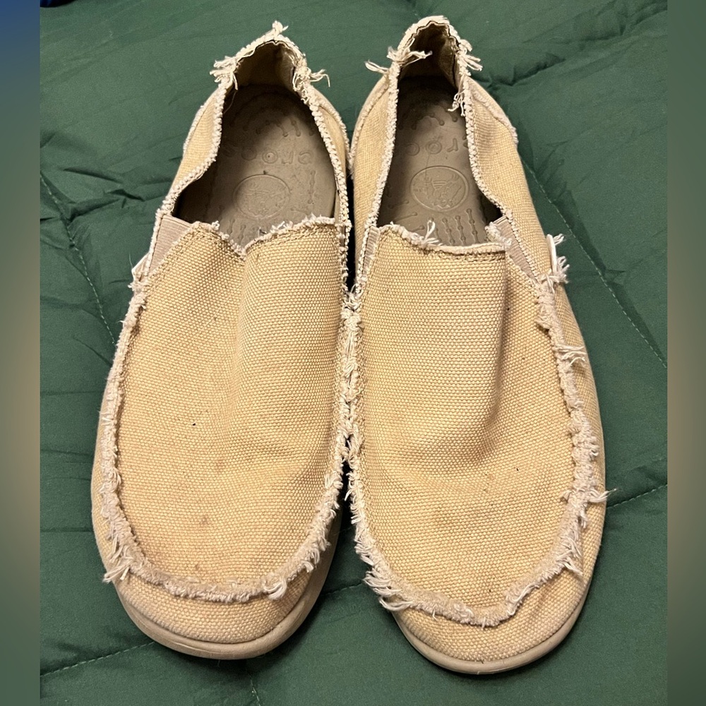 CROCS Beige Canvas Slip-On Loafers